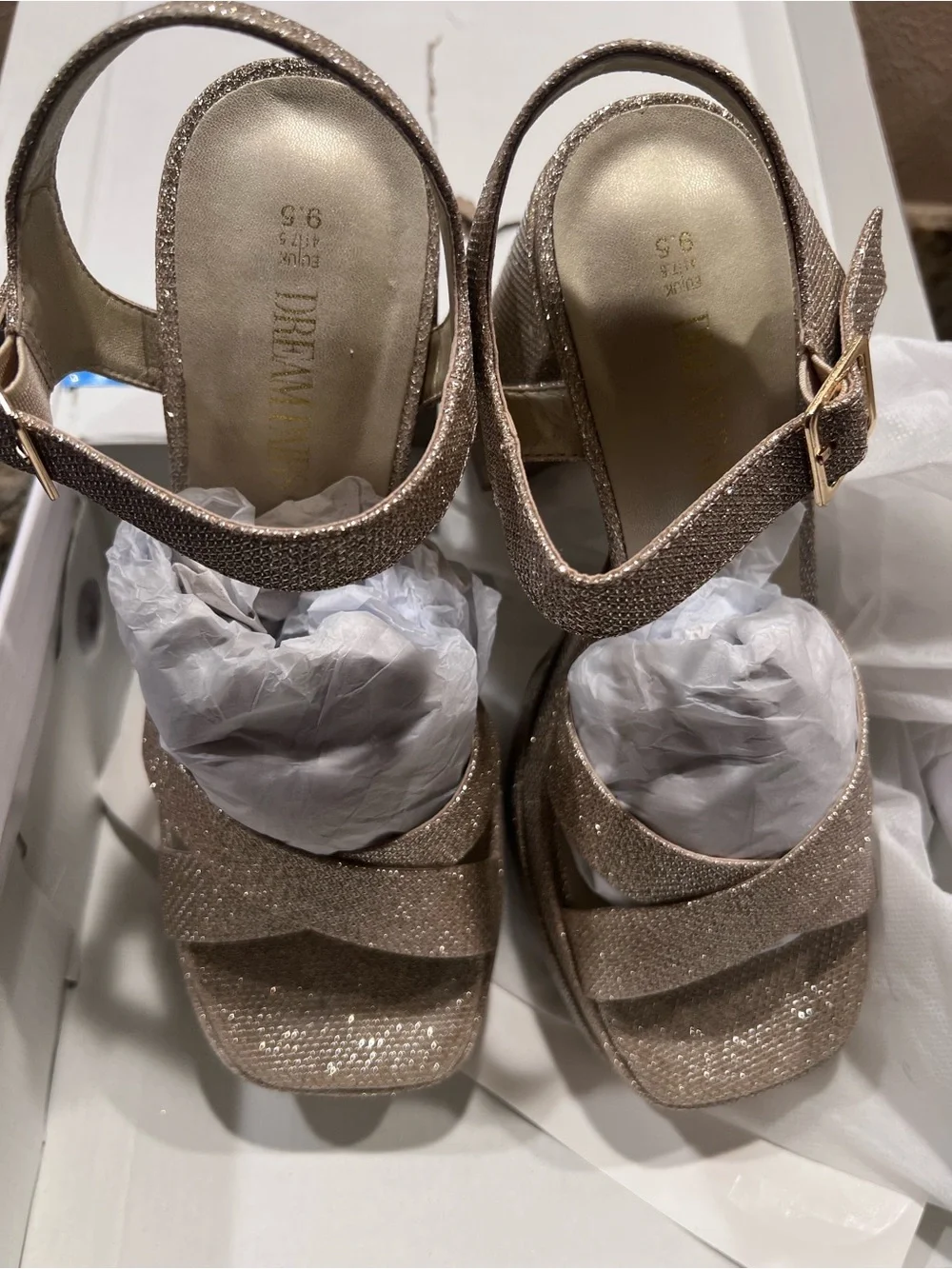 DREAM PAIRS Gold Glitter Platform Chunky Heels Sandals Y2K